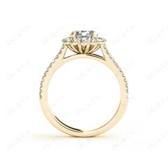 Round Cut Halo Flower Diamond Engagement Ring Split Band with Claw Set Centre Stone in 18K Yellow
