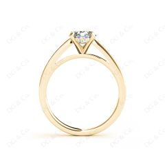 Round Cut Claw Set Diamond Ring with Share Prongs Set Side Stones in 18K Yellow