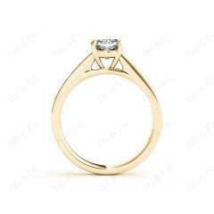 Cushion Cut Four Claws Set Diamond Ring with Channel Set Side Stones in 18K Yellow