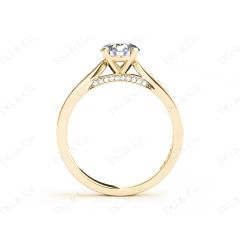 Round Cut Four Claw Set Diamond Ring with Pave Set Stones Down the Shoulders and on Both Sides in 18K Yellow