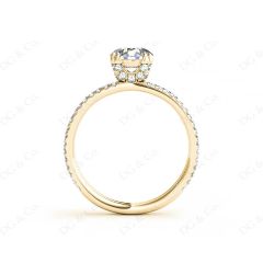 Round Cut Four Double Claw Set Diamond Ring with Pave Set Diamonds Down The Shoulders in 18K Yellow