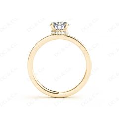 Round Cut Four Claw Set Diamond Ring with Round Pave Set Side Stones in 18K Yellow