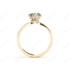 Round Cut Four Claw Set Hidden Halo Diamond Ring with Round Cut Diamonds Pave Set Down the Shoulders and on the Setting in 18K Yellow
