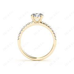 Round Cut Four Claws Diamond Ring with channel Set Side Stones in 18K Yellow