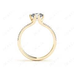 Round Cut Six Prongs Diamond Ring with Pave Set Split Band in 18K Yellow