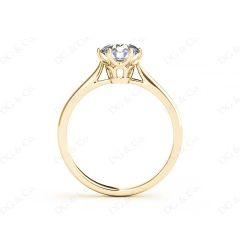 Round Cut Six Claw Set Diamond Ring on a Plain Band in 18K Yellow