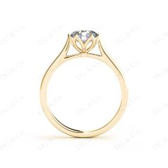 Round Cut Six Claw Set Diamond Ring with Plain Band in 18K Yellow