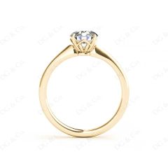 Round Cut Four Claw Set Diamond Ring With a Plain Band in 18K Yellow