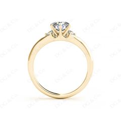 Round Cut Claw Set Trilogy Diamond Ring with Plain Band in 18K Yellow