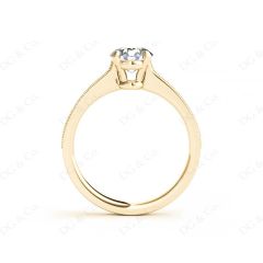 Round Cut Four Claw Set Milgrain Diamond Engagement Ring With Pavé Side Stones in 18k Yellow