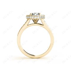 Round Cut Halo Diamond Engagement Ring Split Band with Four Claws Set Centre Stone in 18K Yellow