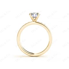 Round Cut Four Claw Set Diamond Ring with Channel Set Side Stones Down The Shoulders in 18k Yellow Gold