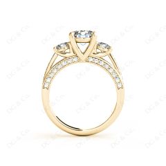 Three Stone Diamond Engagement Ring Round Cut with a Channel Share Prong Shoulder Setting in 18K Yellow