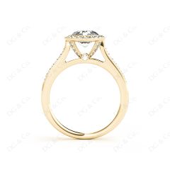 Round Cut Halo Diamond Ring with Bezel Set Centre Stone in 18K Yellow