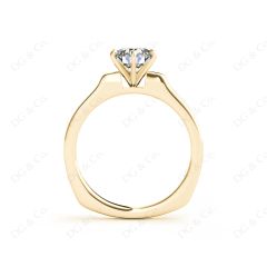 Round Cut Classic Six Claws Diamond Solitaire Ring with Square Edge Shoulders in 18K Yellow