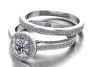 Halo Round Brilliant Cut 4 Prongs Diamond Wedding Set Rings Share Prongs Side Stones In 18K White Gold