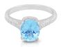 1.26ct Aquamarine Oval Cut 4 Claw Diamond Ring Pave Setting Side stones In 18K White Gold