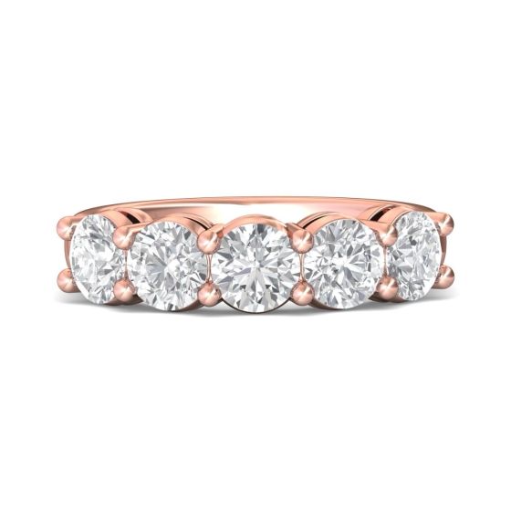 Five Stone Shared Prong Contour Diamond Wedding Ring In 18K Rose Gold