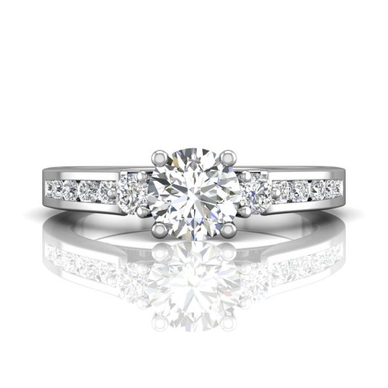 Trilogy 4 Claw Setting Diamond Engagement Ring Prong Channel Setting in 18k White Gold