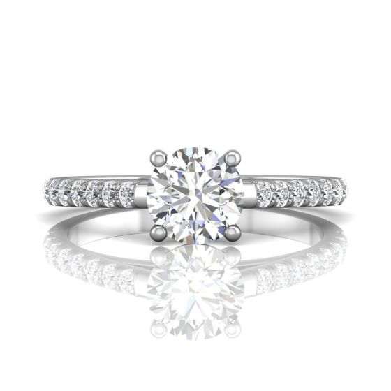 Scalloped Pavé Diamond Engagement Ring in Four Claw Setting -18K White