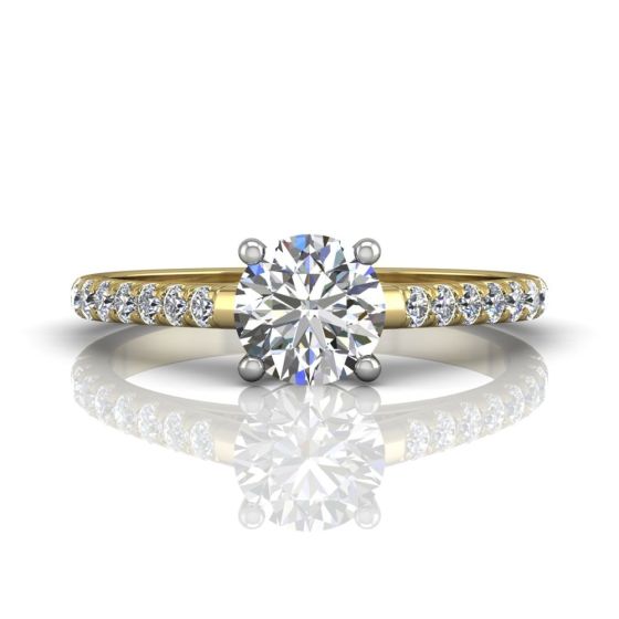 Scalloped Pavé Diamond Engagement Ring in Four Claw Setting -18K Yellow