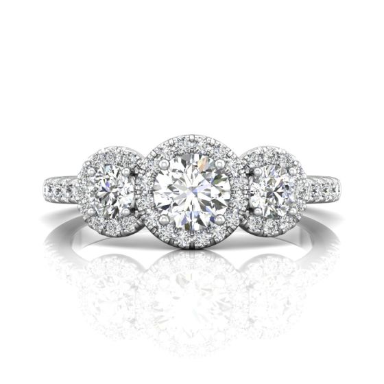 Trilogy Halo Diamond Engagement ring Pave Setting in 18k White Gold