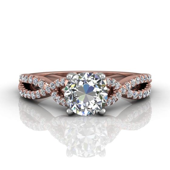 Round Cut Diamond Ring With Claw Set Centre Stone-18K Rose