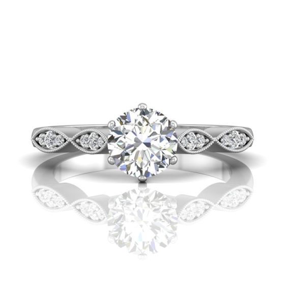 Vintage Style 4 Claw Milgrain Marquise Shape Diamond Engagement Ring -Platinum