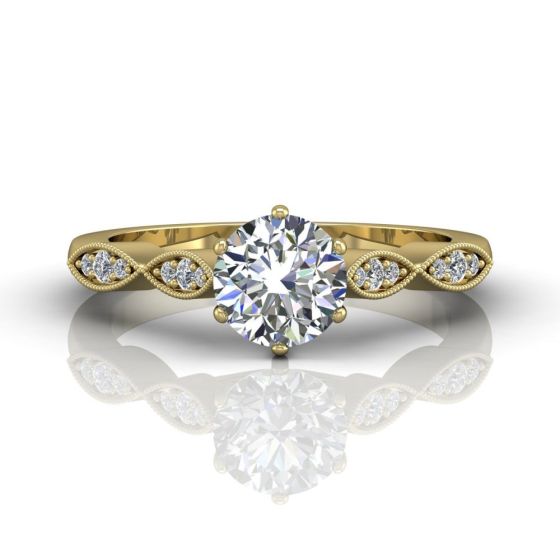 Vintage Style 4 Claw Milgrain Marquise Shape Diamond Engagement Ring -18K Yellow