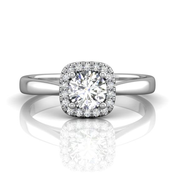 Cushion Cut Halo Engagement Ring in 18k White Gold -18K White