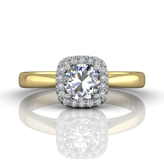 Cushion Cut Halo Engagement Ring in 18k White Gold -18K Yellow