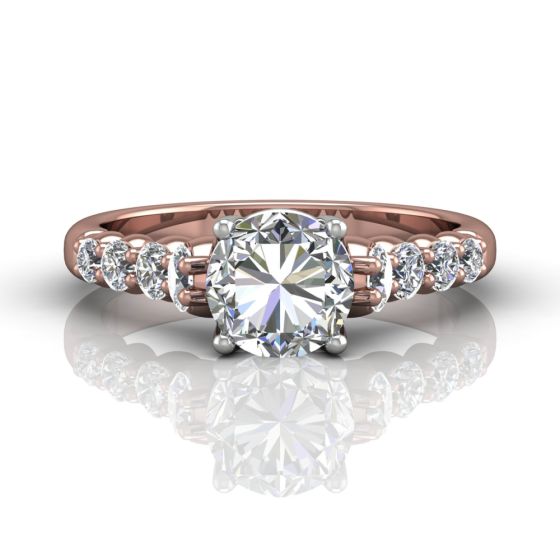 Hidden Halo Round Cut four Claw Set Diamond Engagement Ring In 18K White and Rose Gold 