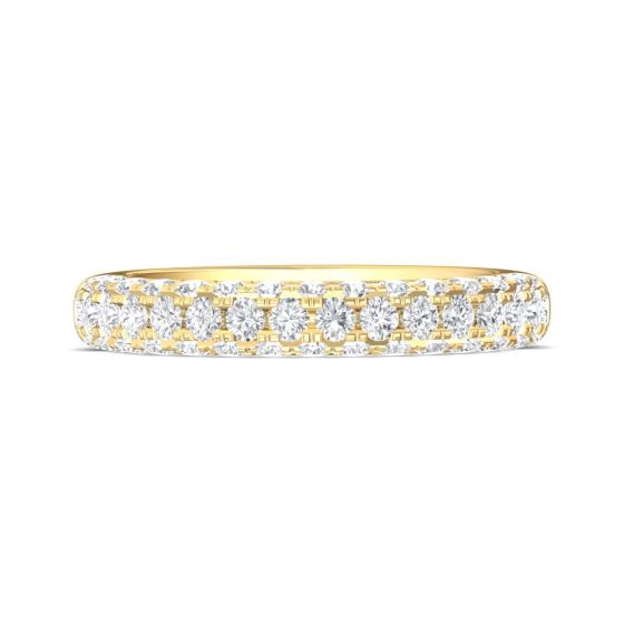 1.50Ct Trio Diamond Round Brilliant Cut Wedding Ring Pave Setting In 18K Yellow Gold 