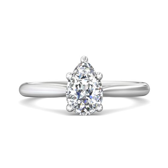 Pear Shape Solitaire Diamond Engagement Ring With a Tapered Plain Band -Platinum