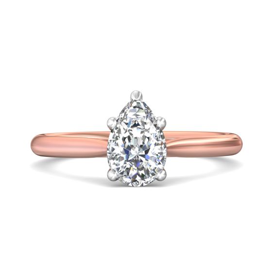 Pear Shape Solitaire Diamond Engagement Ring With a Tapered Plain Band -18K Rose