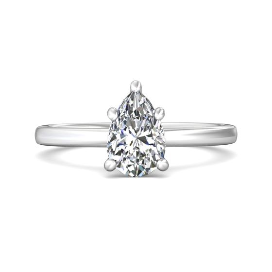 Pear Shape Cut Solitaire Diamond Engagement Ring 5 Claw Setting In a Plain Half Round Shape Band-18K White