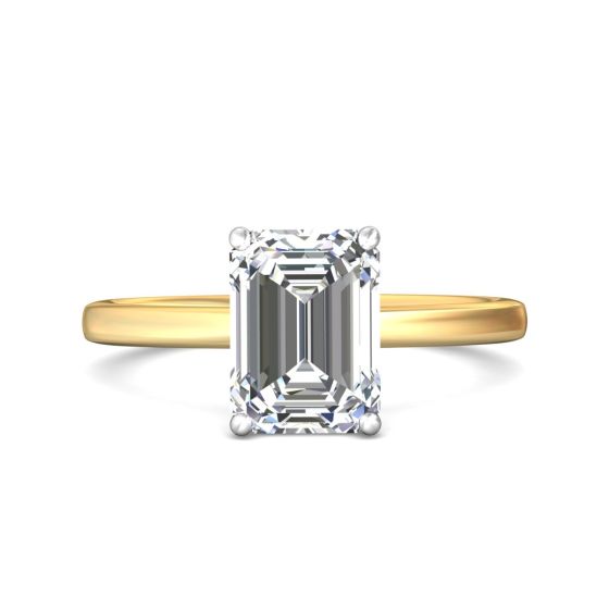 Emerald Cut  Solitaire Diamond Engagement Ring 4 Claw Setting In a Plain round Shape Band 