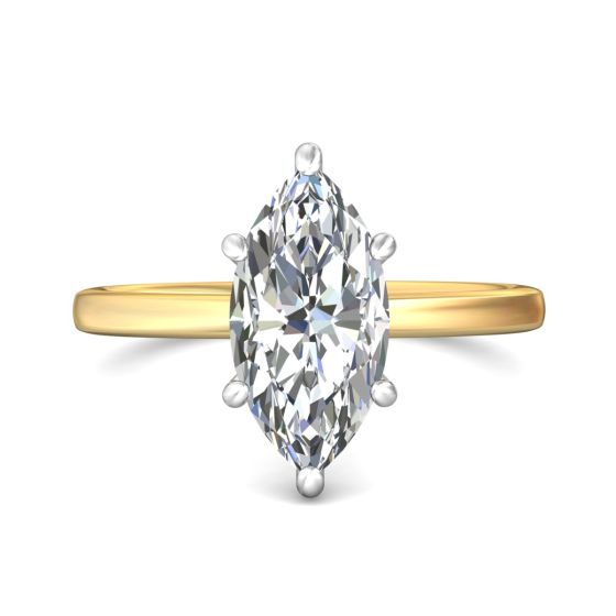 Marquise Cut Solitaire Diamond Engagement Ring 6 Claw Setting In a Plain round Shape Band