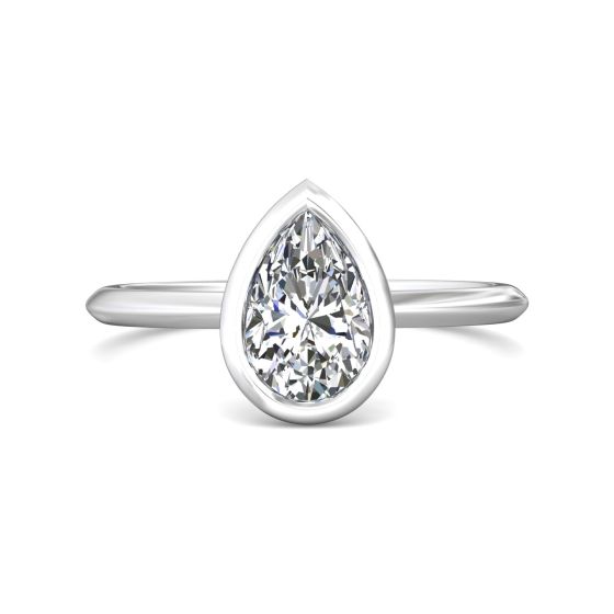 Pear Shape Cut Bezel Setting Diamond Engagement Ring In a Plain Knife Edge Band-Platinum