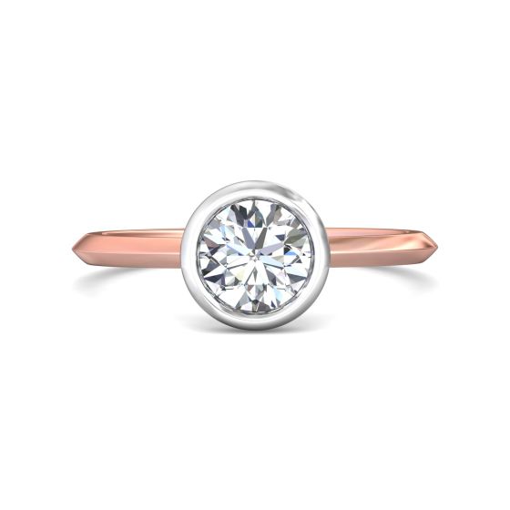  Bezel Setting Round Brilliant Cut Diamond Engagement Ring In a Plain Knife Edge Band-18K Rose