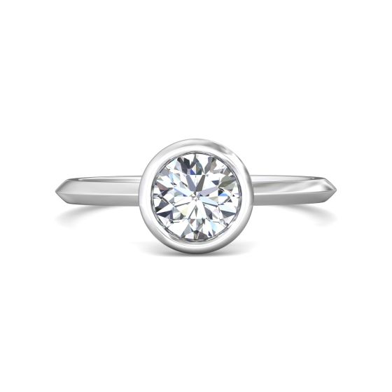  Bezel Setting Round Brilliant Cut Diamond Engagement Ring In a Plain Knife Edge Band-Platinum