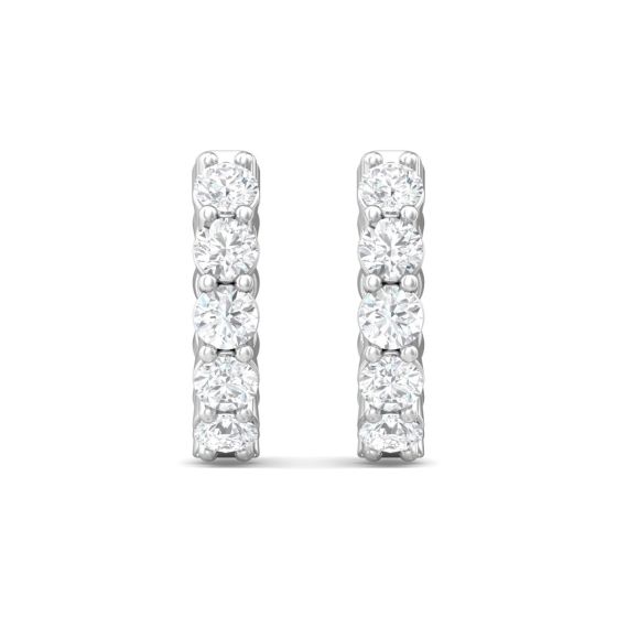 Hoop Diamond Earrings Round Cut Diamonds Share Claw Setting In 18K White Gold 