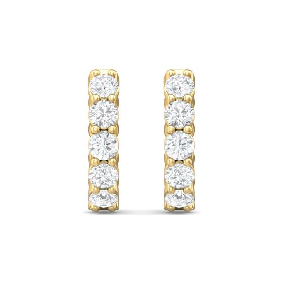 Hoop Diamond Earrings Round Shape Round Cut Diamond Share Prong Setting In 18K Yellow Gold 