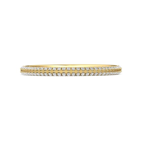 Knife Edge Two Rows Diamond Wedding Ring Half Way Pave Setting In 18K Yellow Gold 