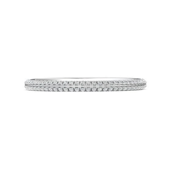 Knife Edge Pave Diamond Brilliant Round Cut Half Eternity Wedding Band In 18K White Gold 