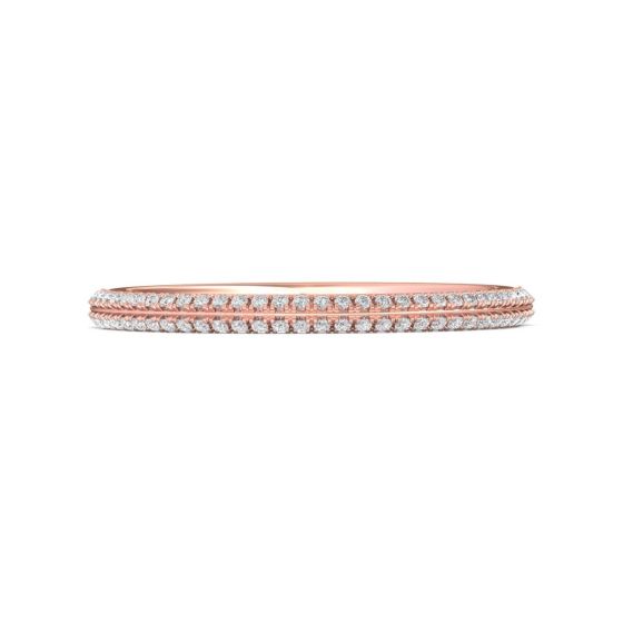 Women Diamond Knife Edge Wedding Ring Two Row Setting Round Cut Pave setting In 18K Rose Gold 