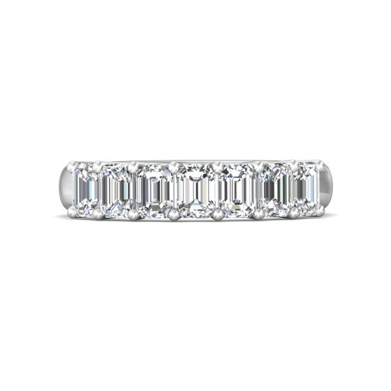 7 Stones Emerald Cut Anniversary Diamond Wedding Band 4 Claw Setting -Platinum