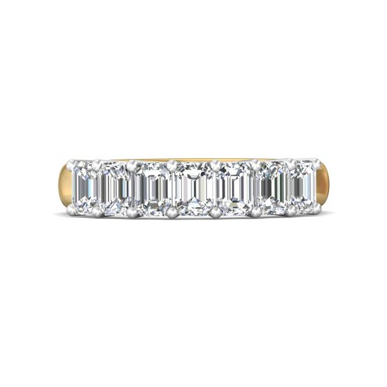 7 Stones Emerald Cut Anniversary Diamond Wedding Band 4 Claw Setting -18K Yellow