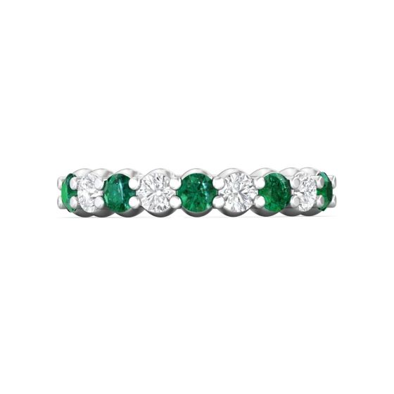 Emerald And Diamond Wedding Ring Share Claw Setting In 18K White Gold 