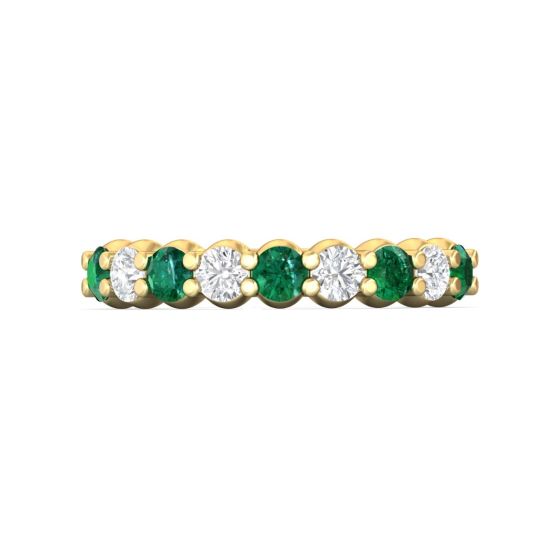 Diamond Emerald Women's Wedding Ring Share Prong Setting In 18K Yellow Gold 